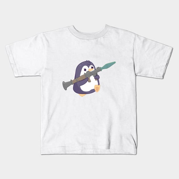 Penguin with a rocket launcher Kids T-Shirt by FungibleDesign